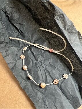 Handcrafted Pink Pearl Flower Cord Bracelet - Festivalcore Boho